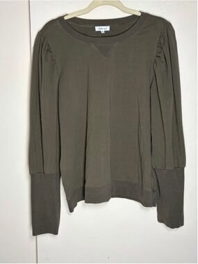 Another Love Tara Olive Green Puff Sleeve Sweatshirt Size XL